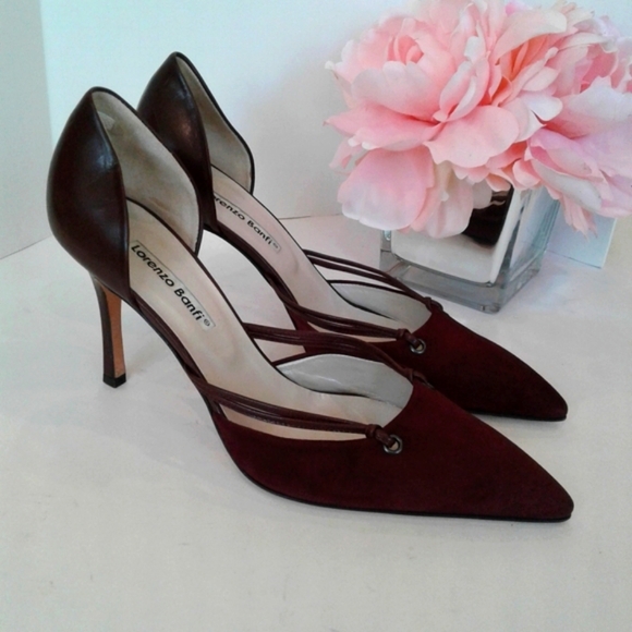 NEW ! Lorenzo Banfi burgundy pumps stiletto shoes pointy toe - Picture 2 of 10